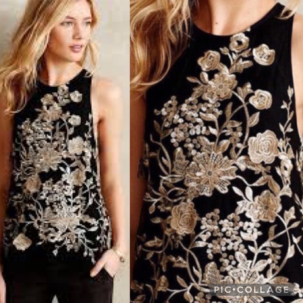 Anthro Sunday in Brooklyn Flowervine Gold Tank Top
